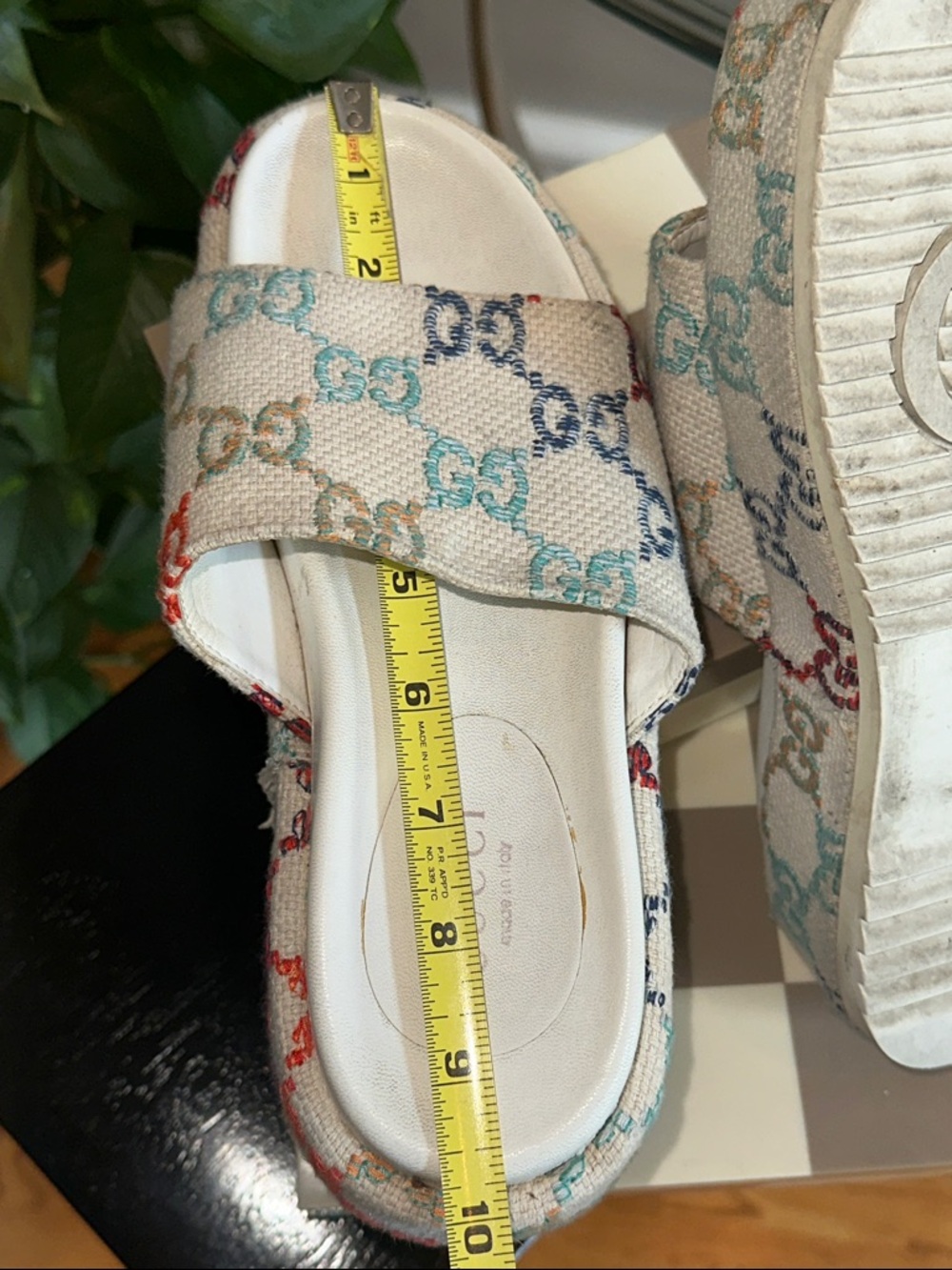 Gucci Multicolor GG Canvas Platform Slides - Ivory Base size 9 used condition 🩵 - Picture 14 of 16